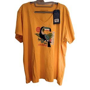 NWT Life is Good Tee Be Colorful Toucan Crusher Tee XXL 2XL yellow graphic tee